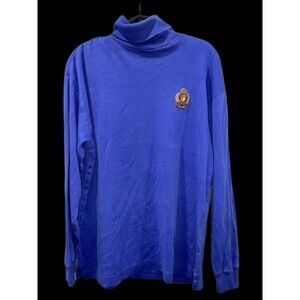 Ralph Lauren Crest Turtleneck Shirt M Blue Vintage Long Sleeve Preppy Heritage